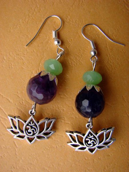 Amethyst and Jade Faceted with Pendant Lotus OM, Earrings